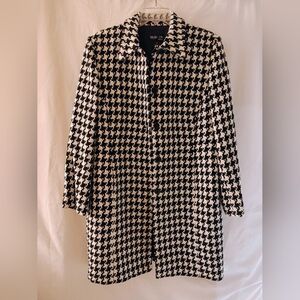 Style & Co Petite Houndstooth Single Breasted Pea Coat, 14P, Black & White